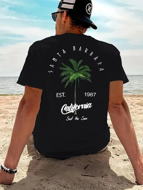 California Beach Coconut Print T-Shirt – Men's Loose Fit Cotton Tee