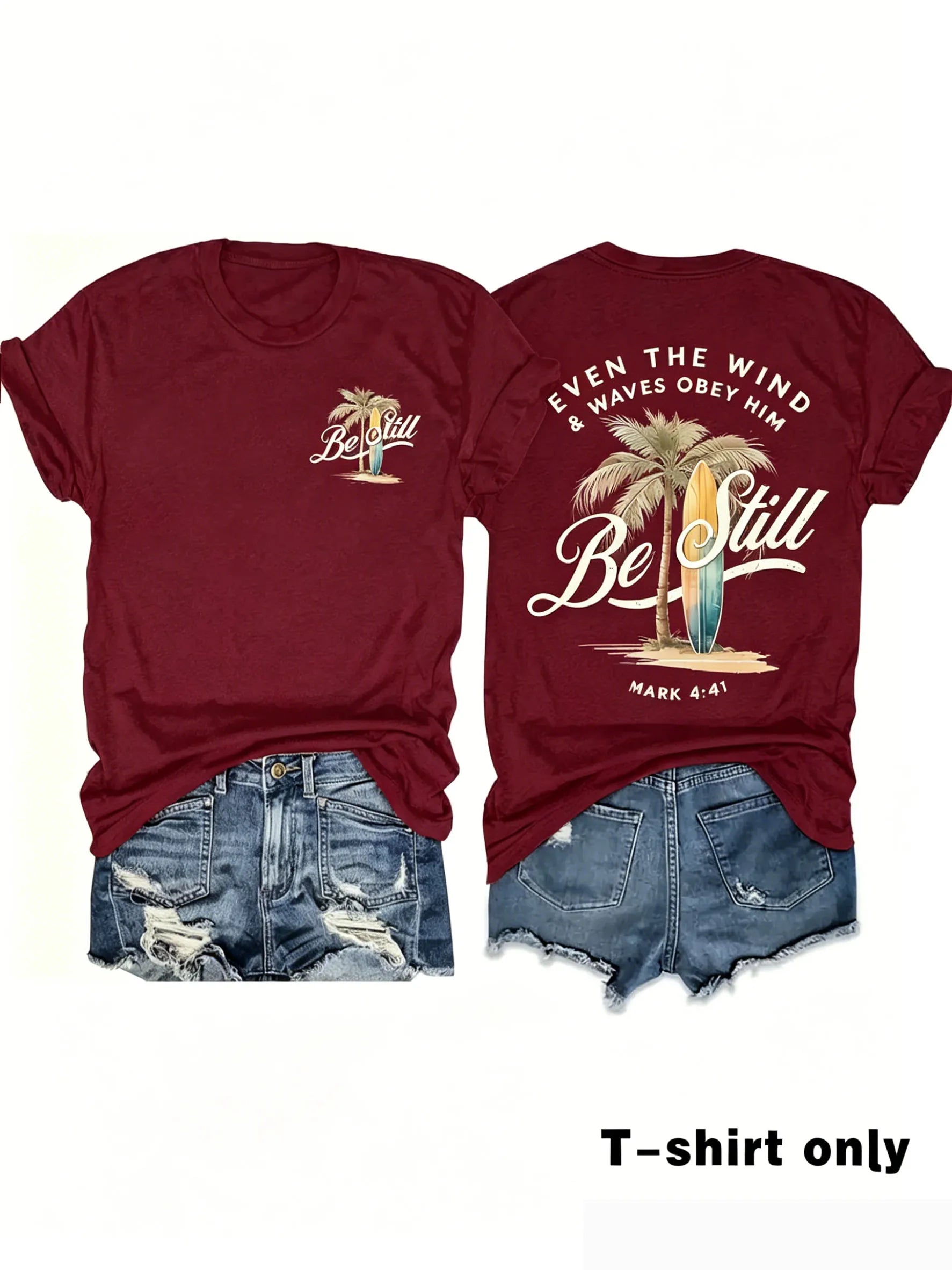 Women's Palm Tree & Sun Print T-Shirt – Casual Beach Vacation Tee