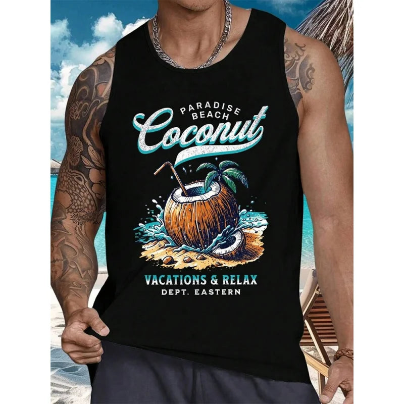 Men's Coconut Tree Print Tank Top | Colorful Gradient 3D Tee | Summer Casual Streetwear Vest