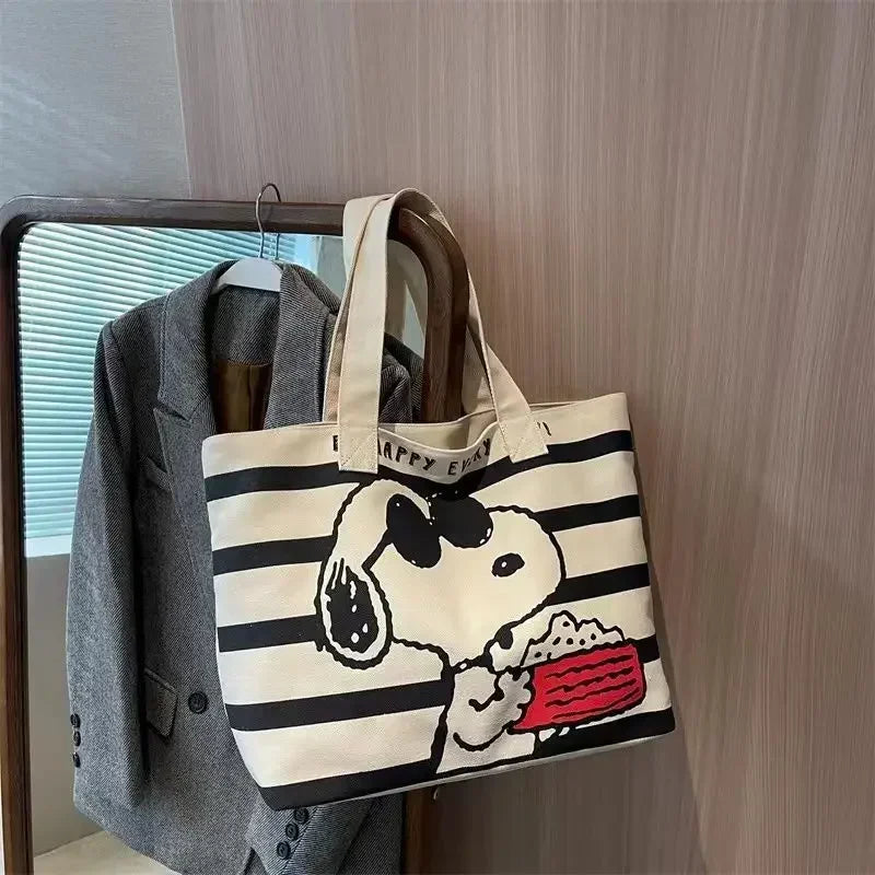 Snoopy Canvas Tote Bag – Large Capacity Zipper Shoulder Bag for School & Daily Use