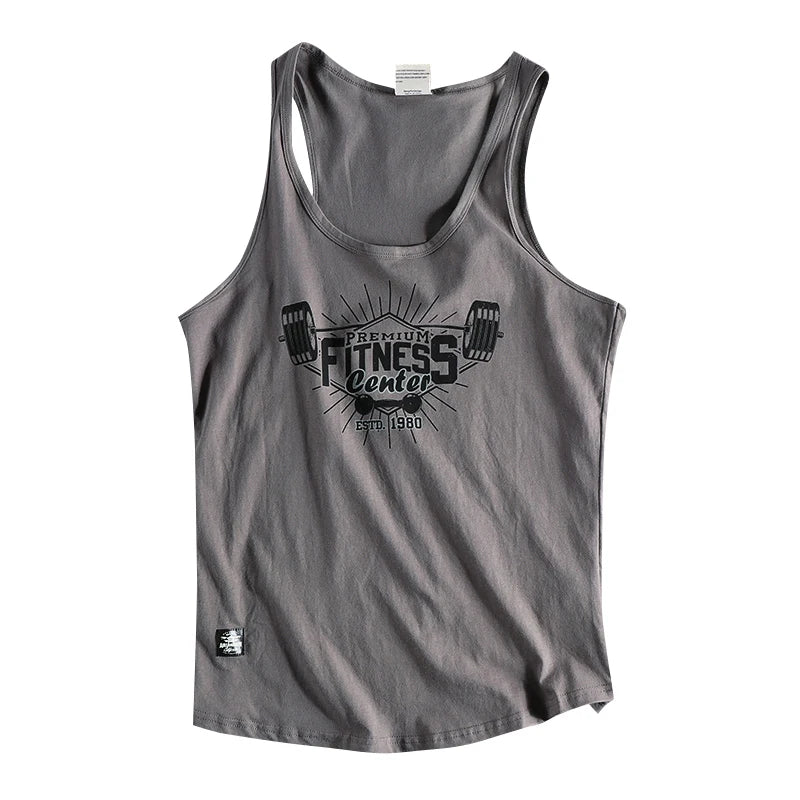 Men's Retro Print Washed Cotton Sleeveless Vest | Casual Sports Tank Top