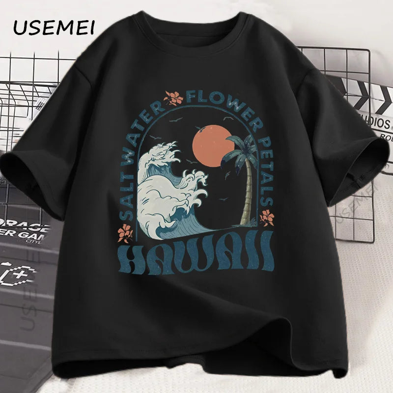 Hawaii Beach Graphic T-Shirt – Cotton Short Sleeve Tee for Men & Women | Summer Vacation Vibes