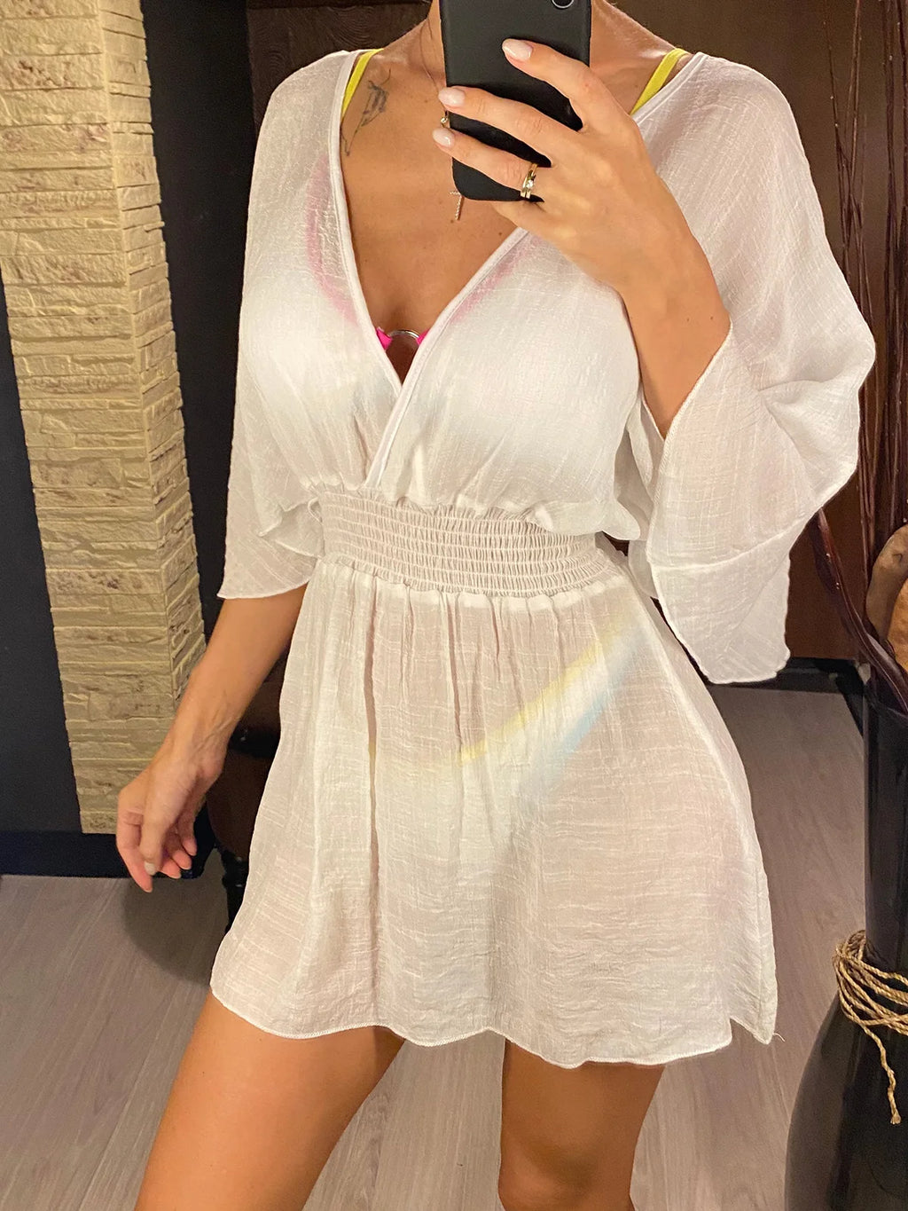 Women's V-Neck Backless Chiffon Beach Cover-Up | Long Sleeve Tunic