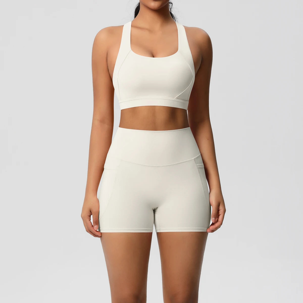 Women's 2-Piece Yoga Set with Pockets | Crossover Bra + High-Stretch Leggings