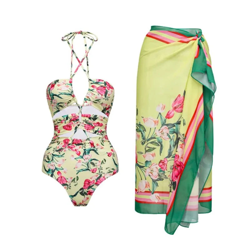 Women's One-Shoulder Swimsuit & Cover-Up Set – Sexy Floral Print Beachwear, Push-Up Bikini & Bodysuit (S-XL)
