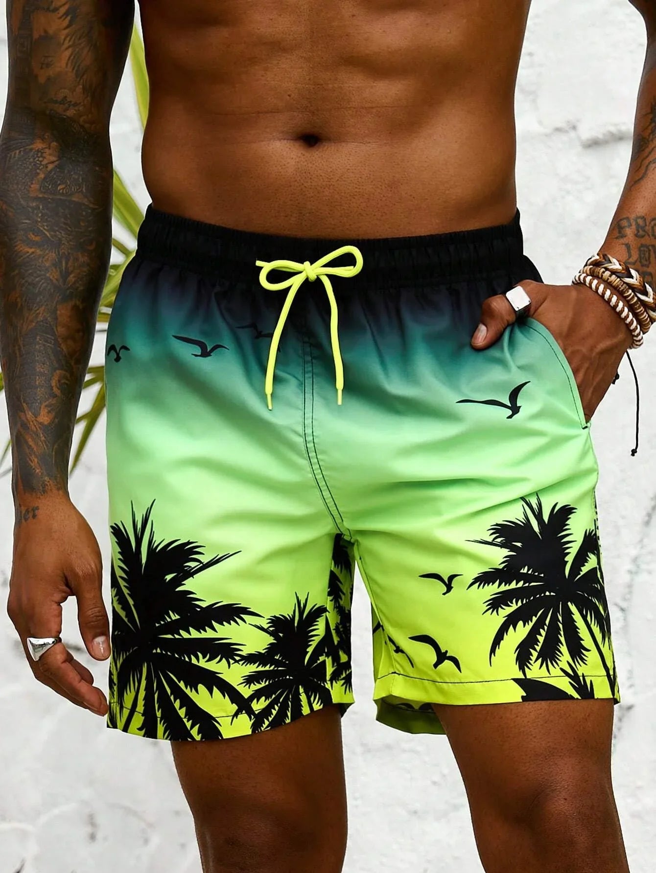 Men's Striped Board Shorts – Lightweight Swim Trunks for Beach