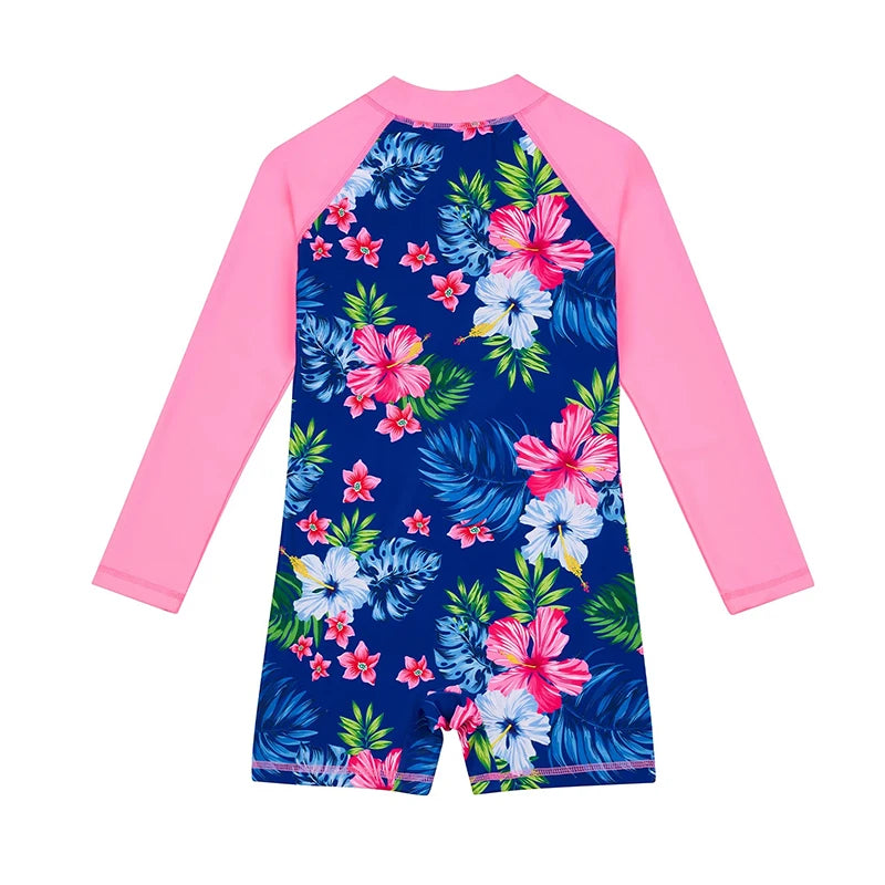 Girls' Long Sleeve One-Piece Swimsuit | 3D Print Beach Swimwear Ages 3–12