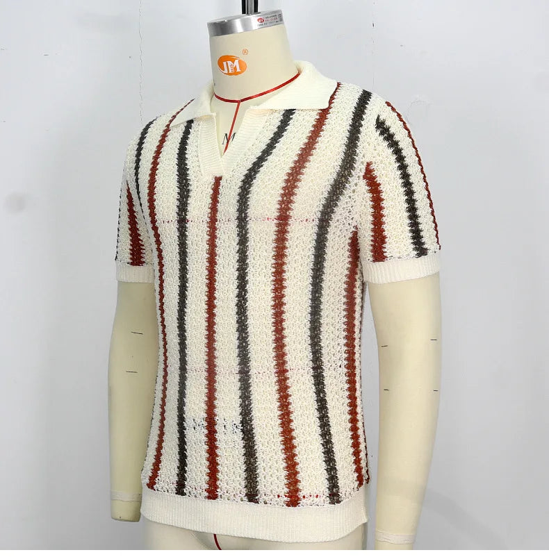 Men's Casual Knit Open-Stitch Polo Jacket