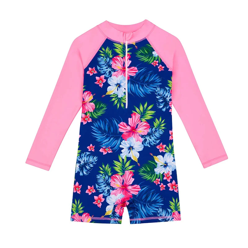 Girls' Long Sleeve One-Piece Swimsuit | 3D Print Beach Swimwear Ages 3–12