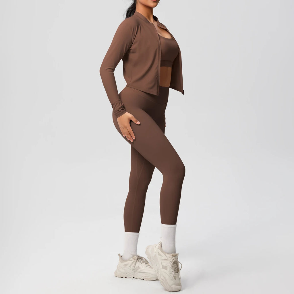Women's 3-Piece Yoga Set – Sports Bra, Zip Jacket & High-Waist Leggings