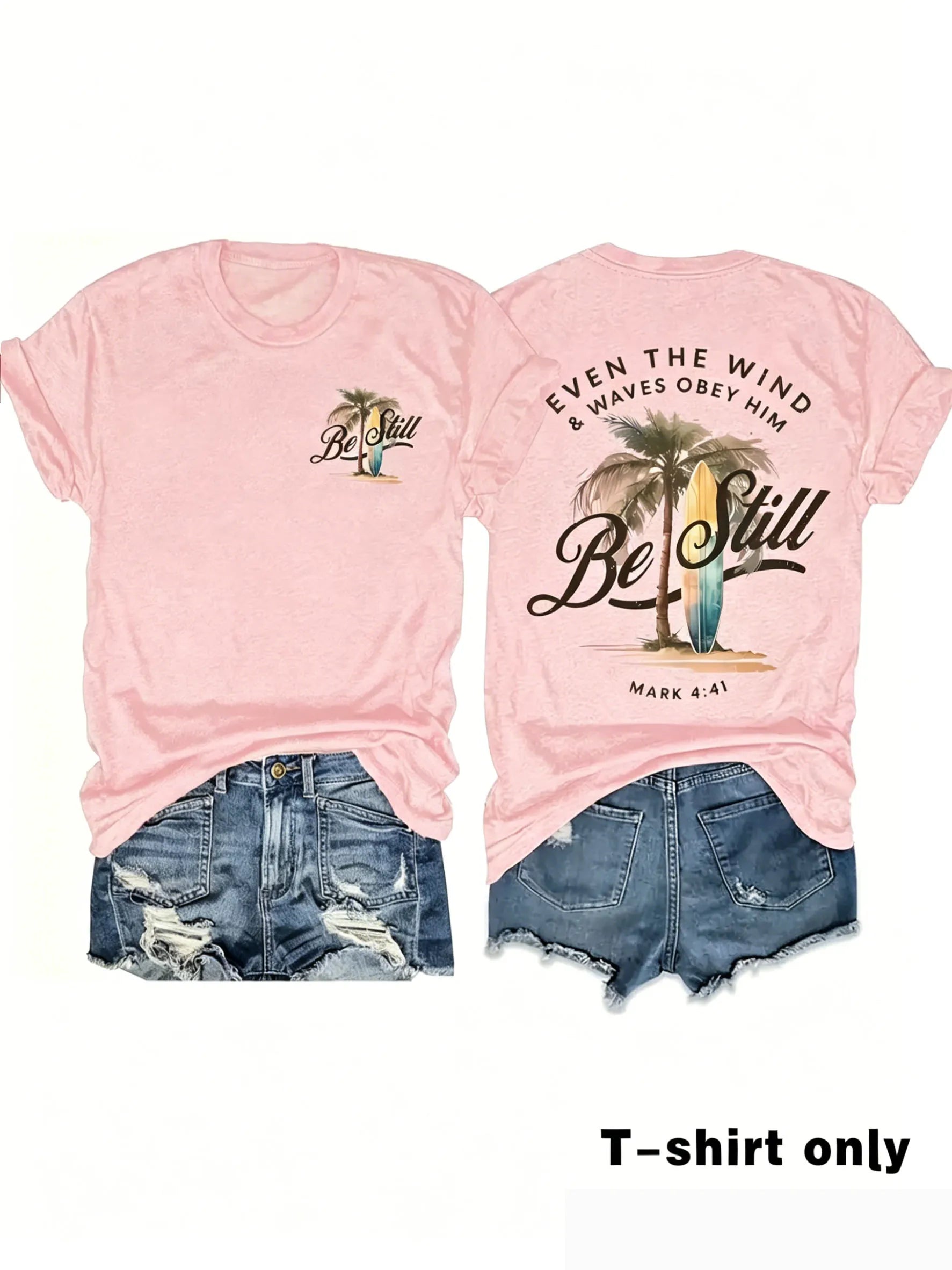 Women's Palm Tree & Sun Print T-Shirt – Casual Beach Vacation Tee