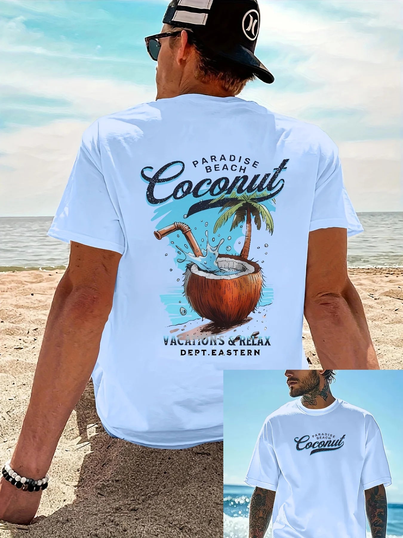 Men's 100% Cotton Beach Vacation T-Shirt – Casual Letter Print Loose Fit