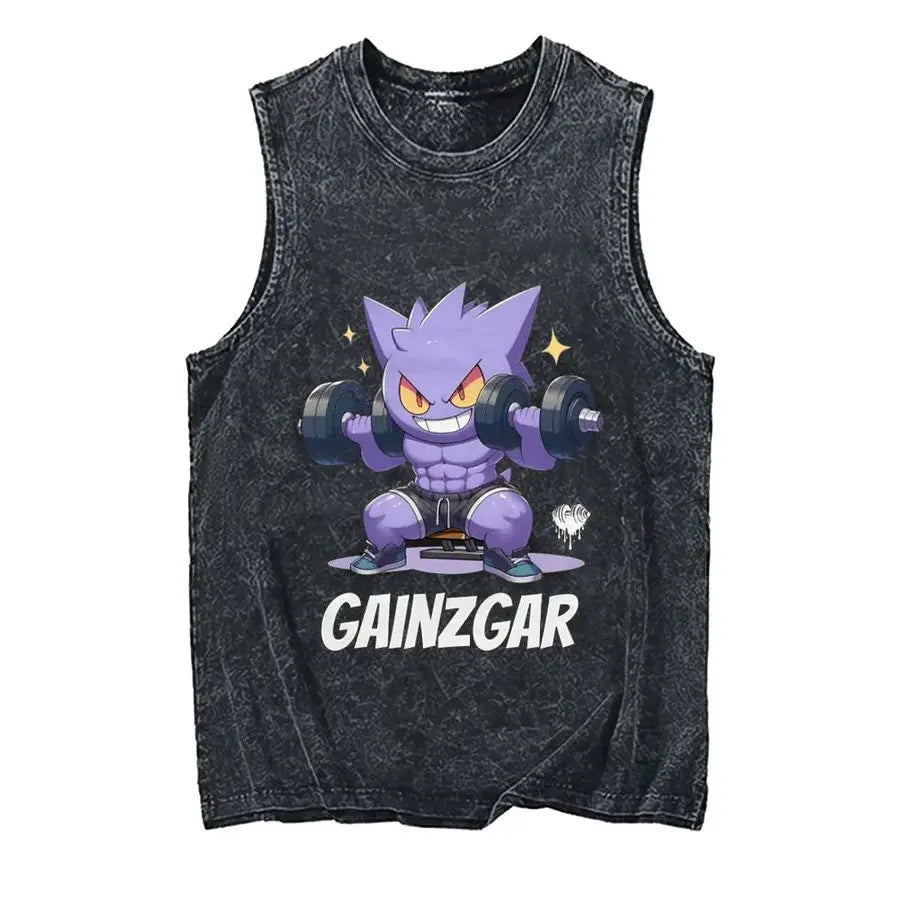 Men's Pokémon Oversized Vintage Washed Tank Top – Y2K Sleeveless Gym Shirt