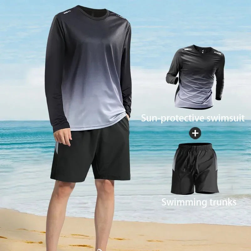 Men's Sun-Protective Long Sleeve Swimsuit Set – Rash Guard & Swim Pants