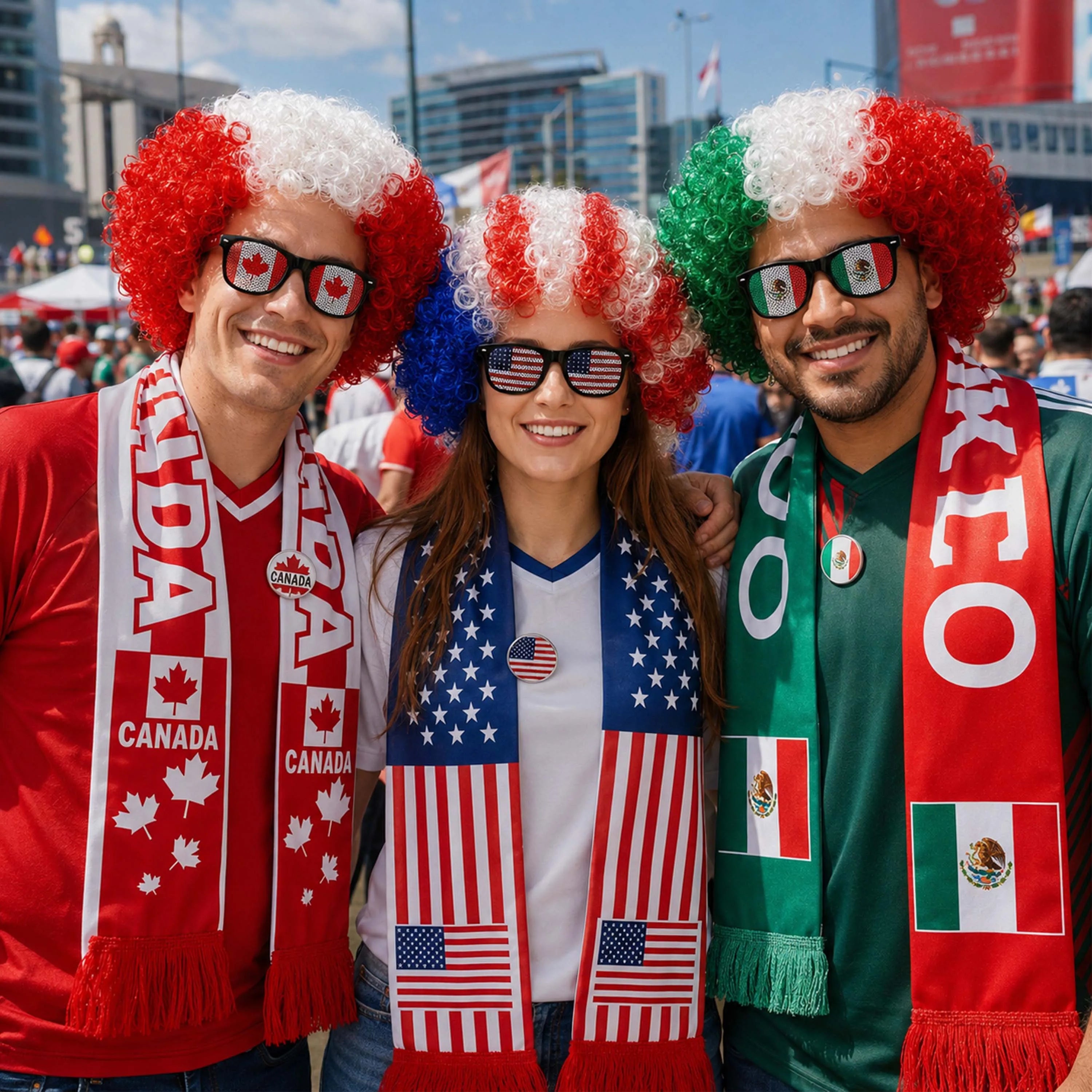 World Cup Fan Wig & Accessories Set | National Team Colors with Scarf & Glasses