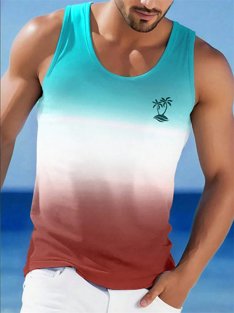 Men's Gradient Texture Sleeveless Vest – Oversized Hawaiian Beach Tank Top