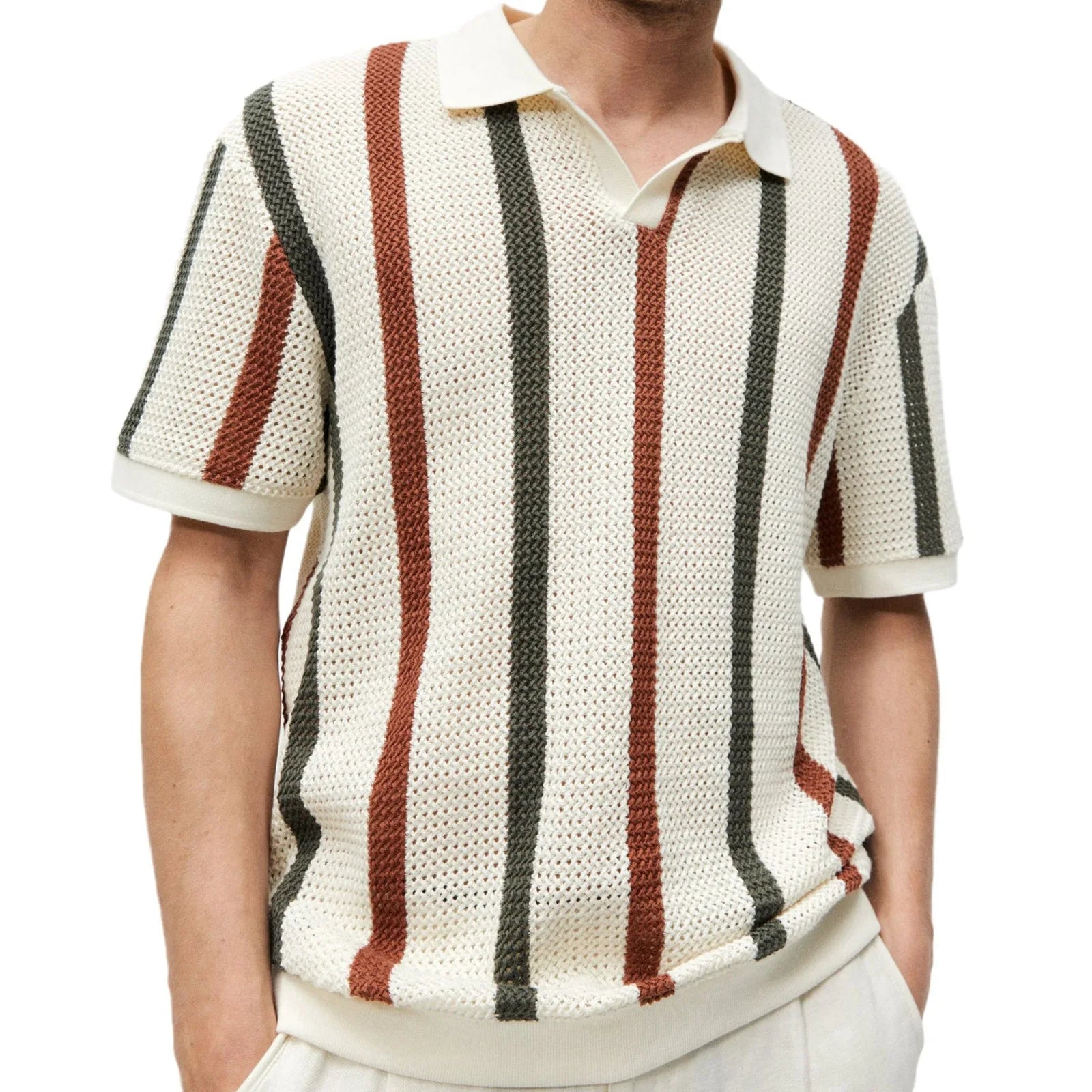 Men's Casual Knit Open-Stitch Polo Jacket
