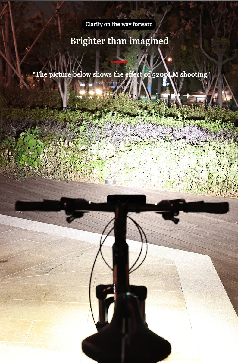 High-Powered Bike Front Light – 5200 Lumens, IPX5 Waterproof, USB-C Rechargeable
