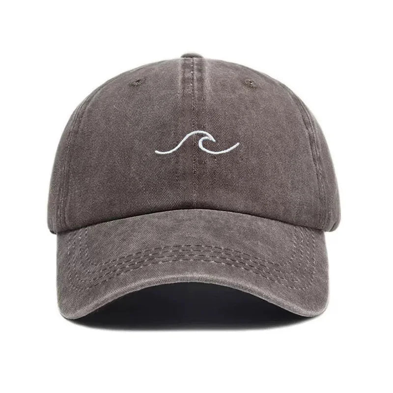 Washed Cotton Dad Cap — Wave Letter Embroidery