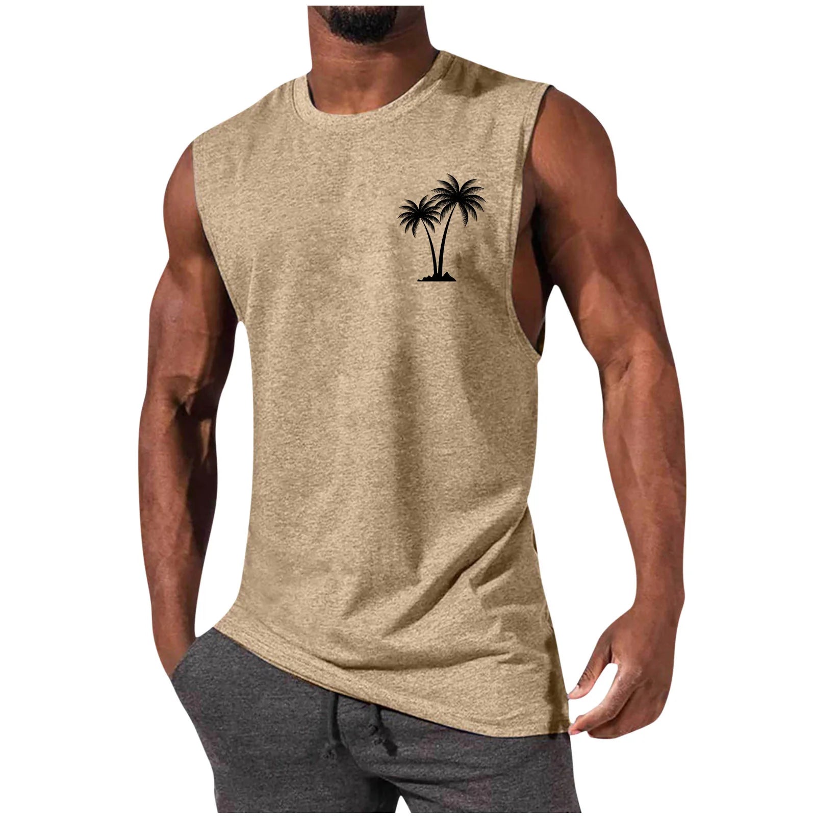 Men's Coconut Tree Print Tank Top – Sleeveless Summer Gym Vest