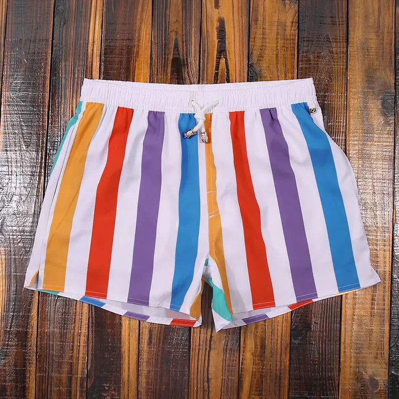 Men's Striped Beach Shorts – Premium Nylon Swim Trunks with Lining