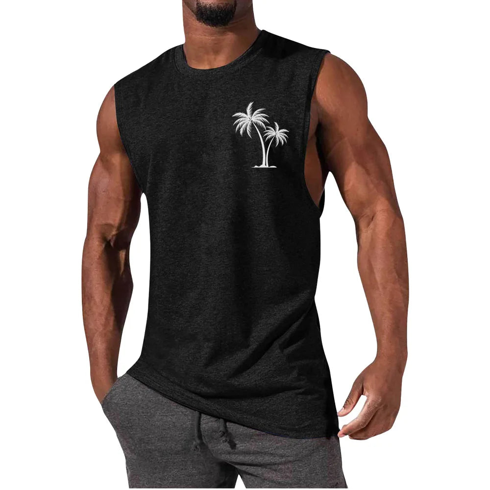 Men's Coconut Tree Print Tank Top – Sleeveless Summer Gym Vest