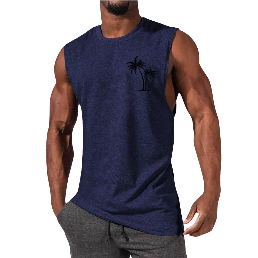 Men's Coconut Tree Print Tank Top – Sleeveless Summer Gym Vest