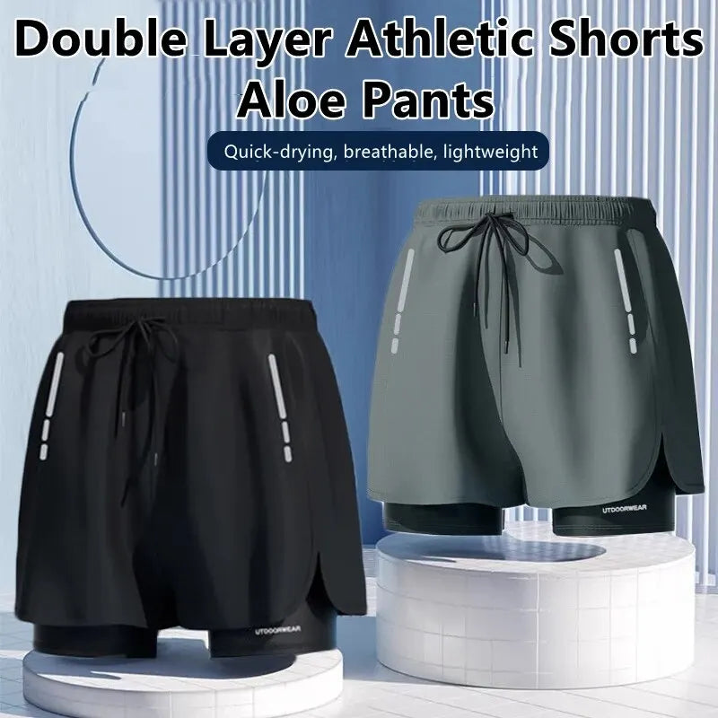 Men's Two-Layer Gym Shorts – Quick-Dry Athletic Training Pants for Fitness & Workouts