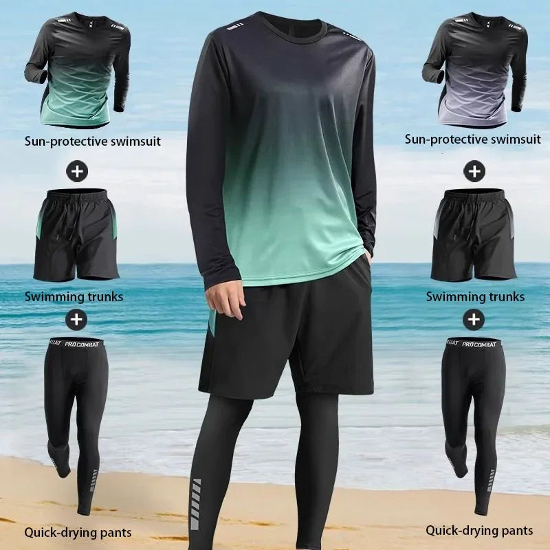 Men's Sun-Protective Long Sleeve Swimsuit Set – Rash Guard & Swim Pants