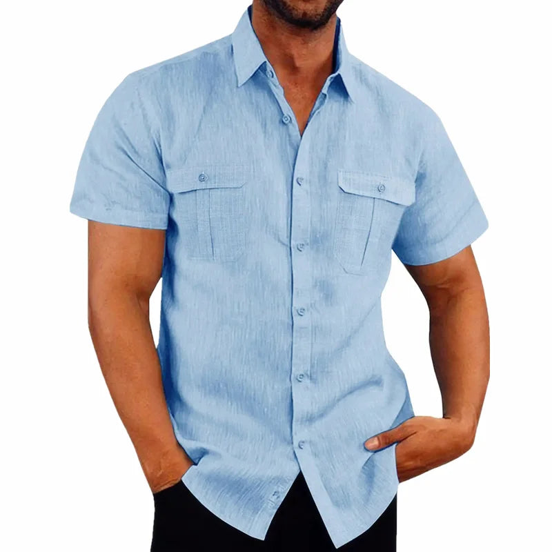 Men's Cotton Linen Beach Shirt | Short Sleeve Casual Summer Top | Plus Sizes M–4XL