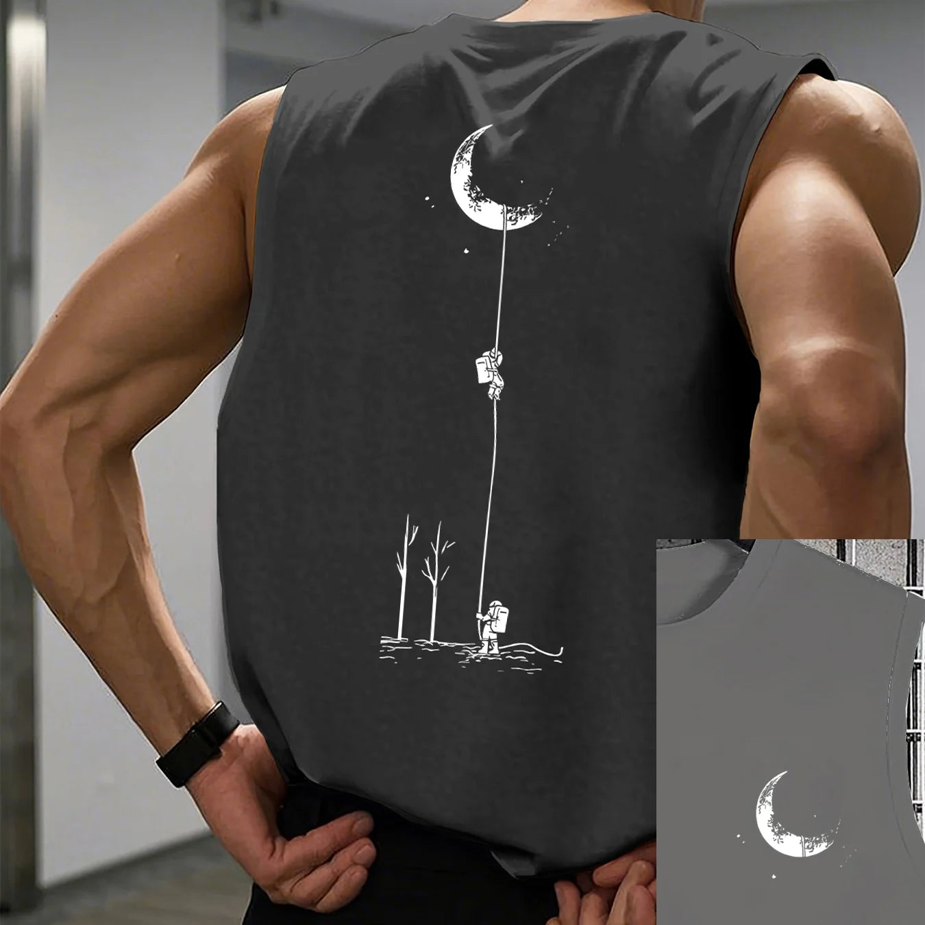 Men's Astronaut Moon Print Tank Top | Casual Sleeveless Vest