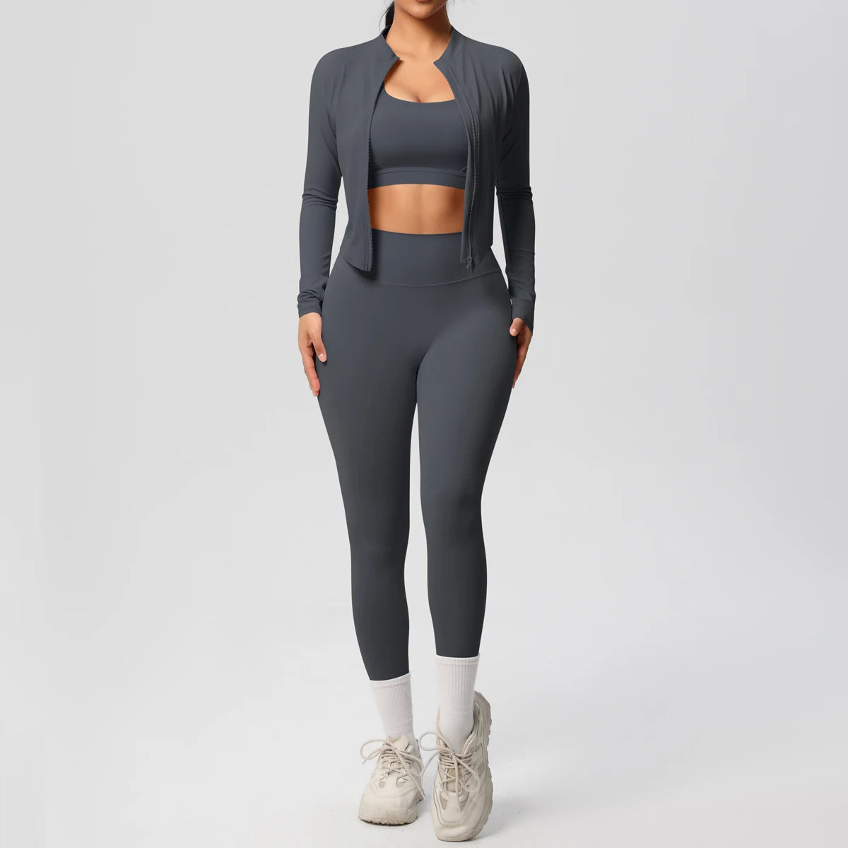 Women's 3-Piece Yoga Set – Sports Bra, Zip Jacket & High-Waist Leggings