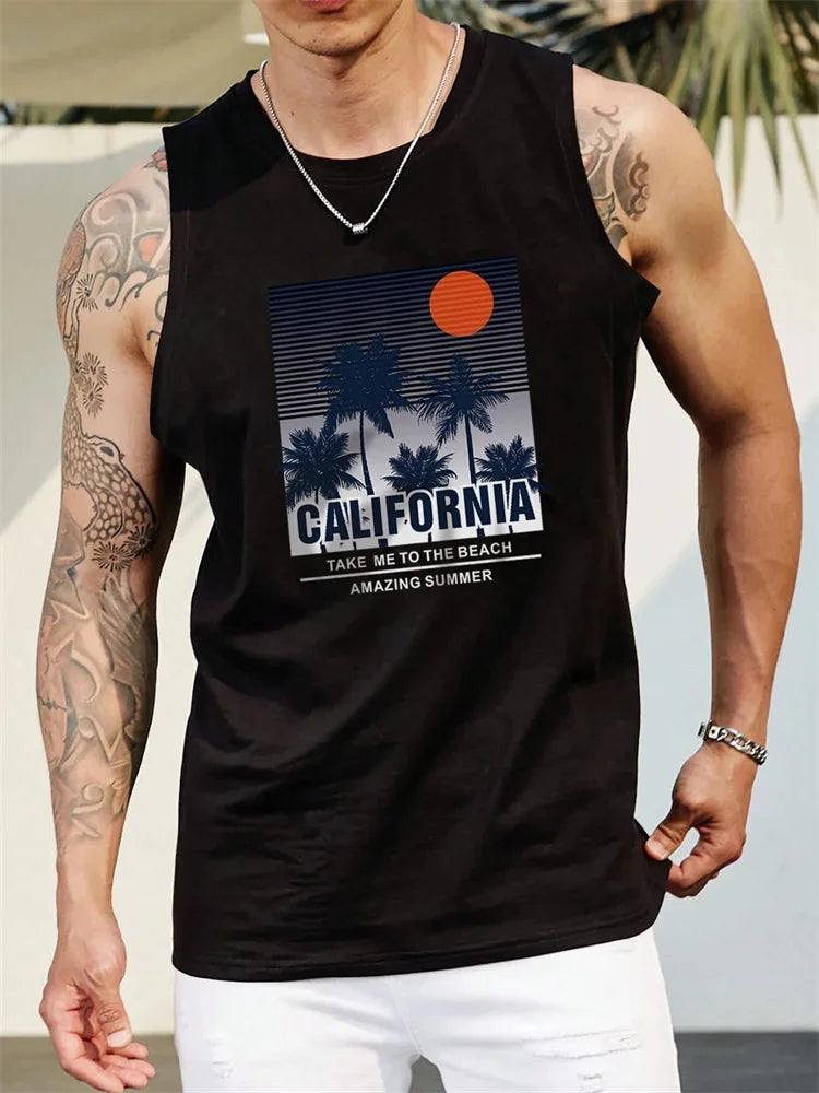 Men's Gradient Texture Sleeveless Vest – Oversized Hawaiian Beach Tank Top