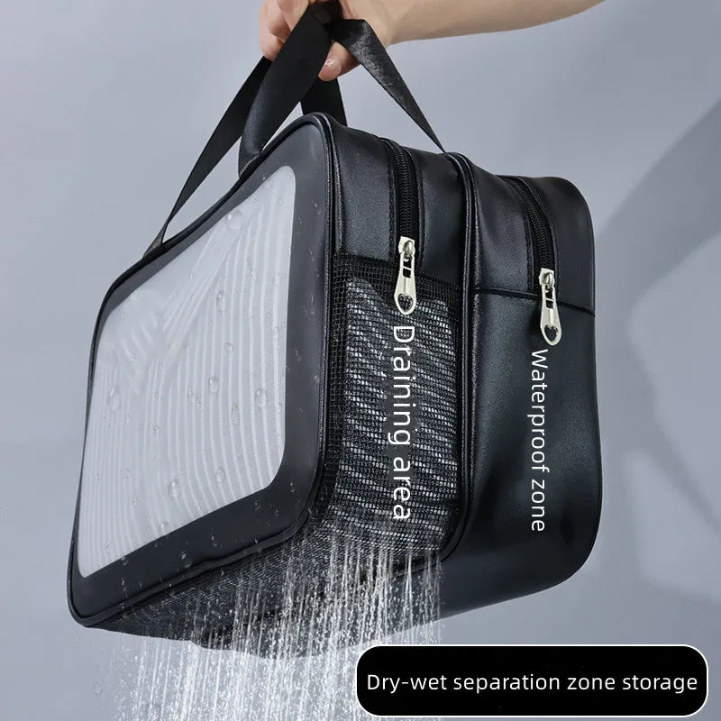 Dry-Wet Separation Cosmetic Bag – Transparent PU Travel & Gym Organizer