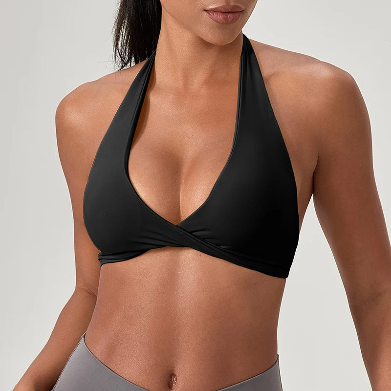 Women's Halter Neck Sports Bra – Quick-Dry Yoga & Gym Bra with Stylish Open Back (S-2XL)