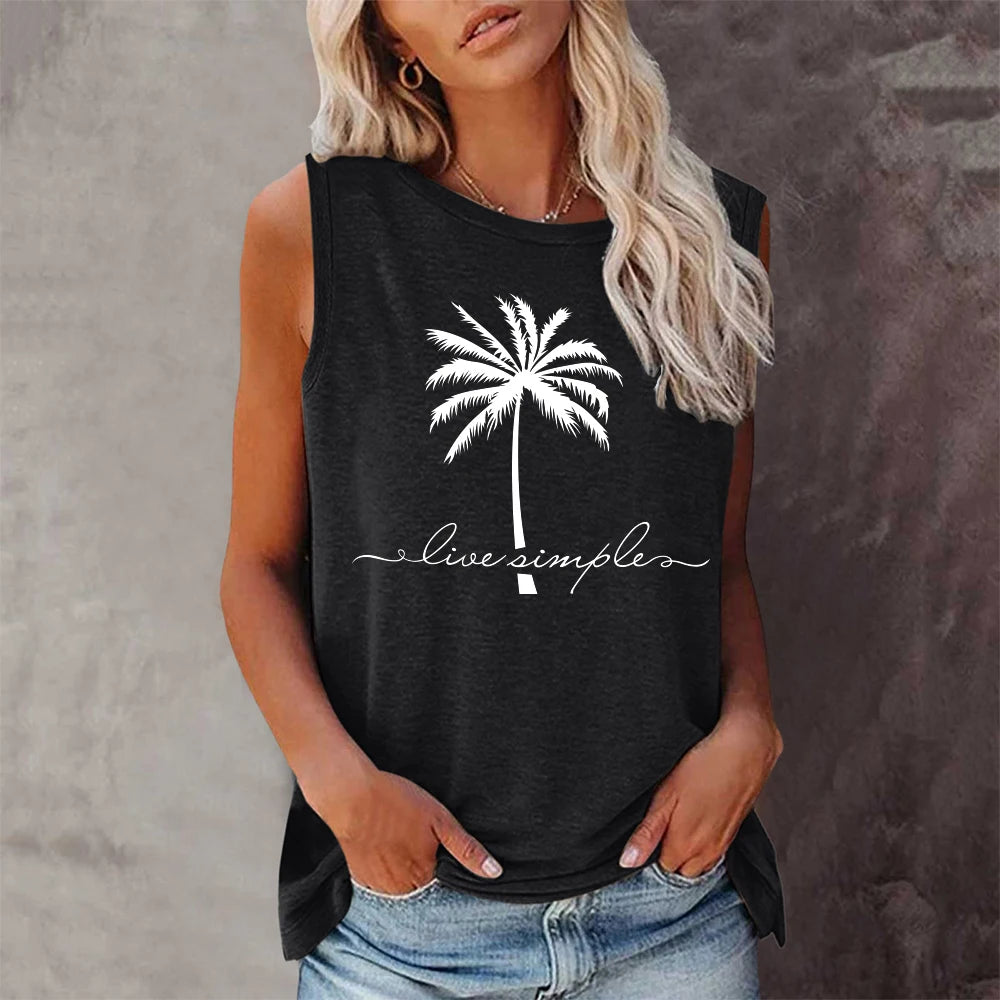Women's Coconut Print Sleeveless T-Shirt | Harajuku Summer Tee | Casual Loose Streetwear Top