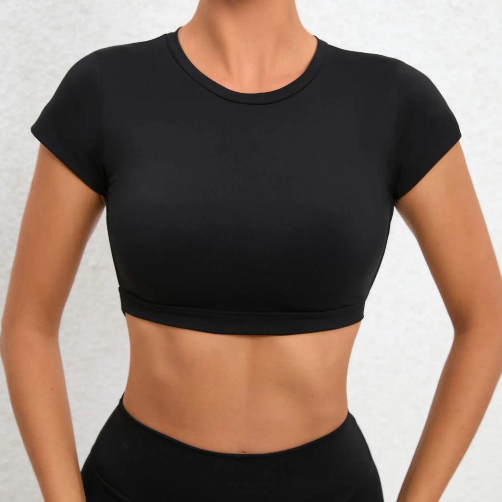 Women's Backless Sport Crop Top – Built-In Chest Pad, Yoga & Gym Wear