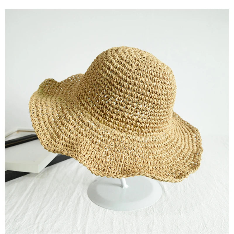 Women's Floppy Straw Sun Hat – Wide Brim Panama Beach Hat with UV Protection, Foldable for Travel (3 Colors)
