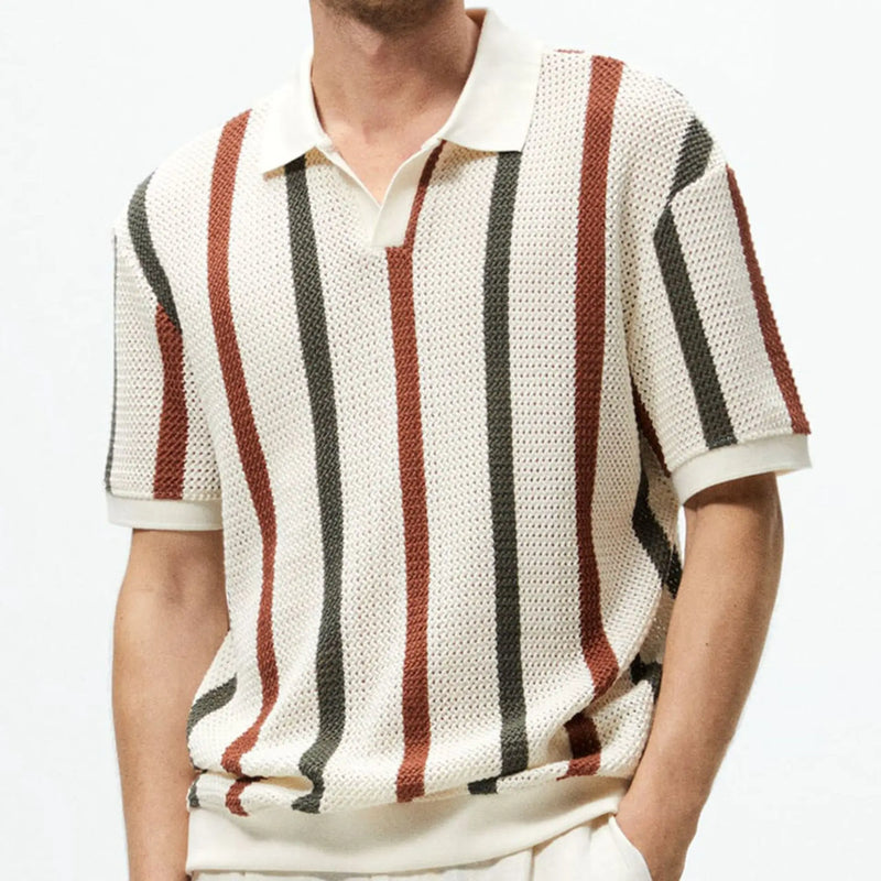 Men's Casual Knit Open-Stitch Polo Jacket