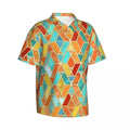 Men's Abstract Patchwork Shirt | Geometric Print Short Sleeve Summer Vacation Top