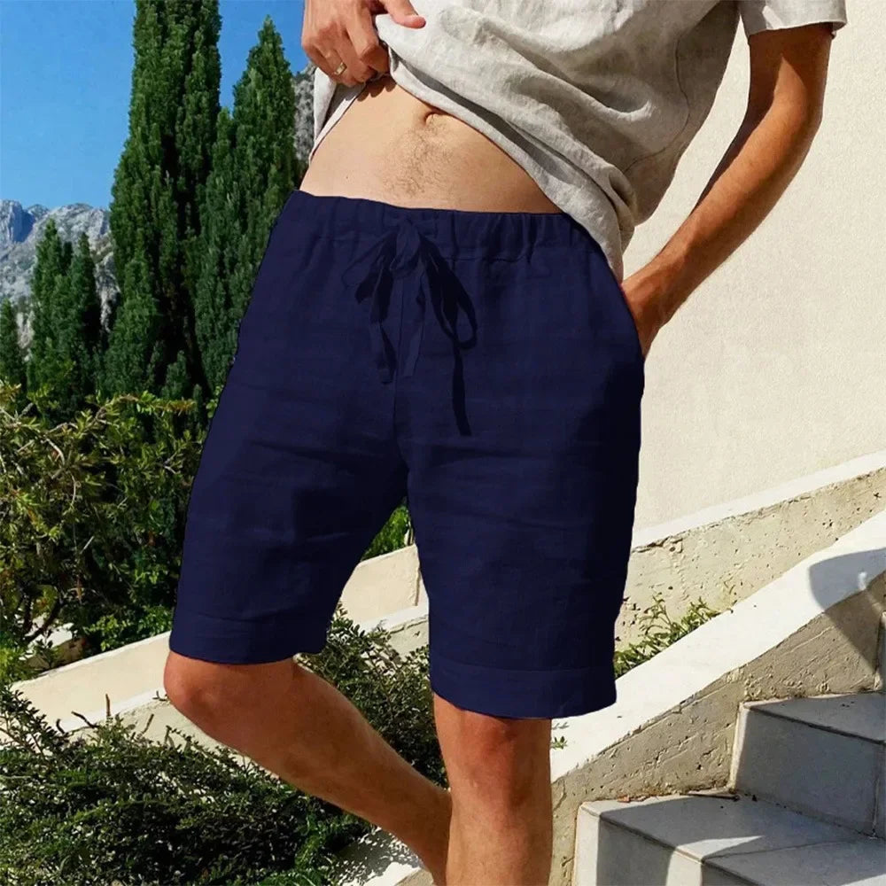 Men's Cotton Linen Beach Shorts | Casual Elastic Waist Summer Shorts