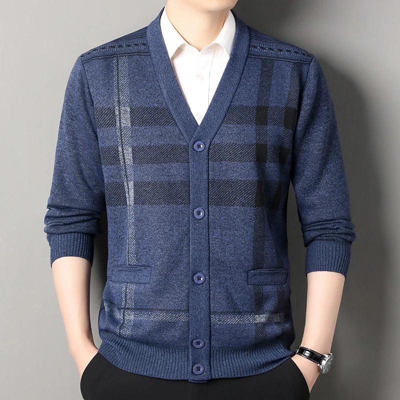 Men's Knitted Cardigan Sweater – Vintage V-Neck Button-Up Jumper for Fall & Winter