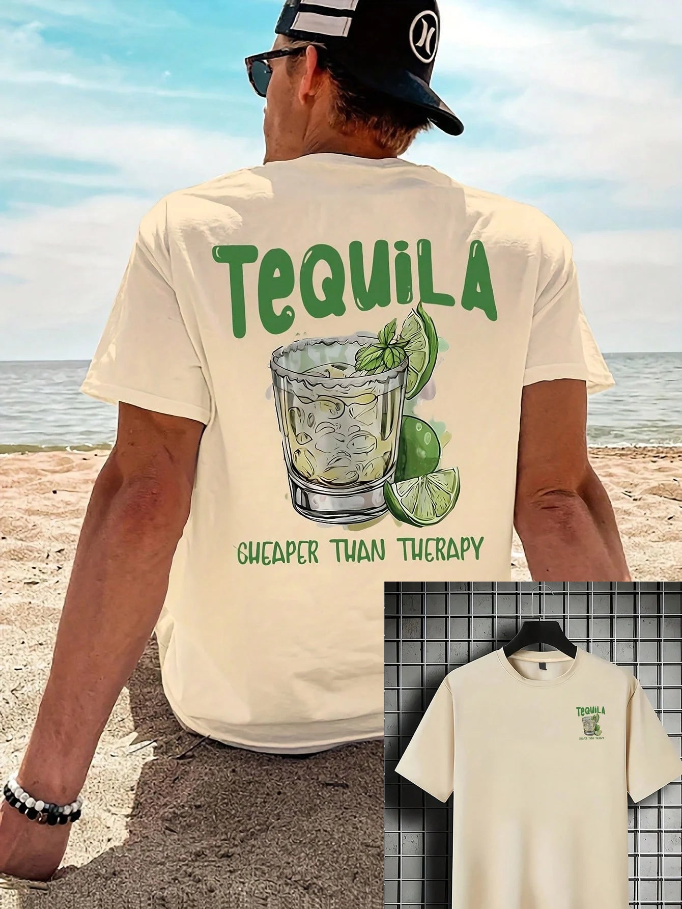 Men's 100% Cotton Beach Print T-Shirt | Casual Loose Fit Summer Tee