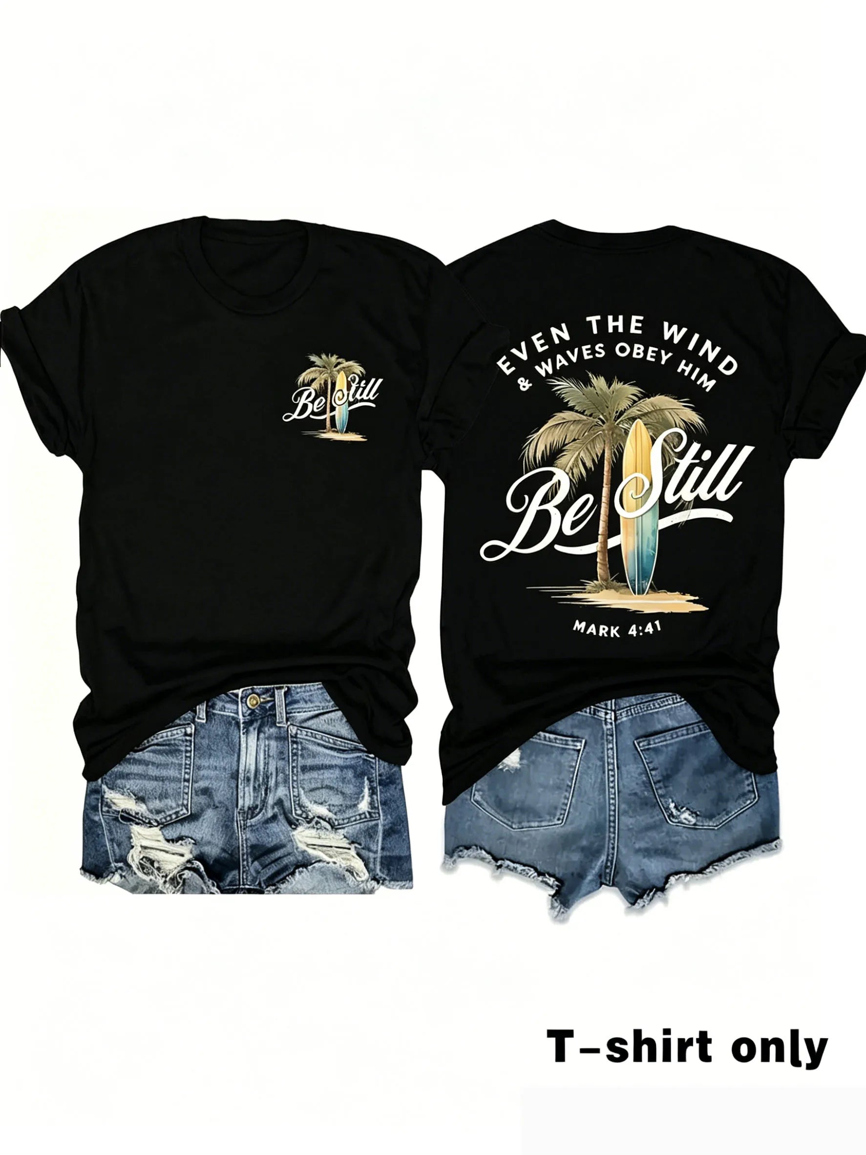 Women's Palm Tree & Sun Print T-Shirt – Casual Beach Vacation Tee