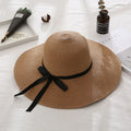 Women's Wide Brim Straw Beach Hat – Foldable Sun Hat with Bow