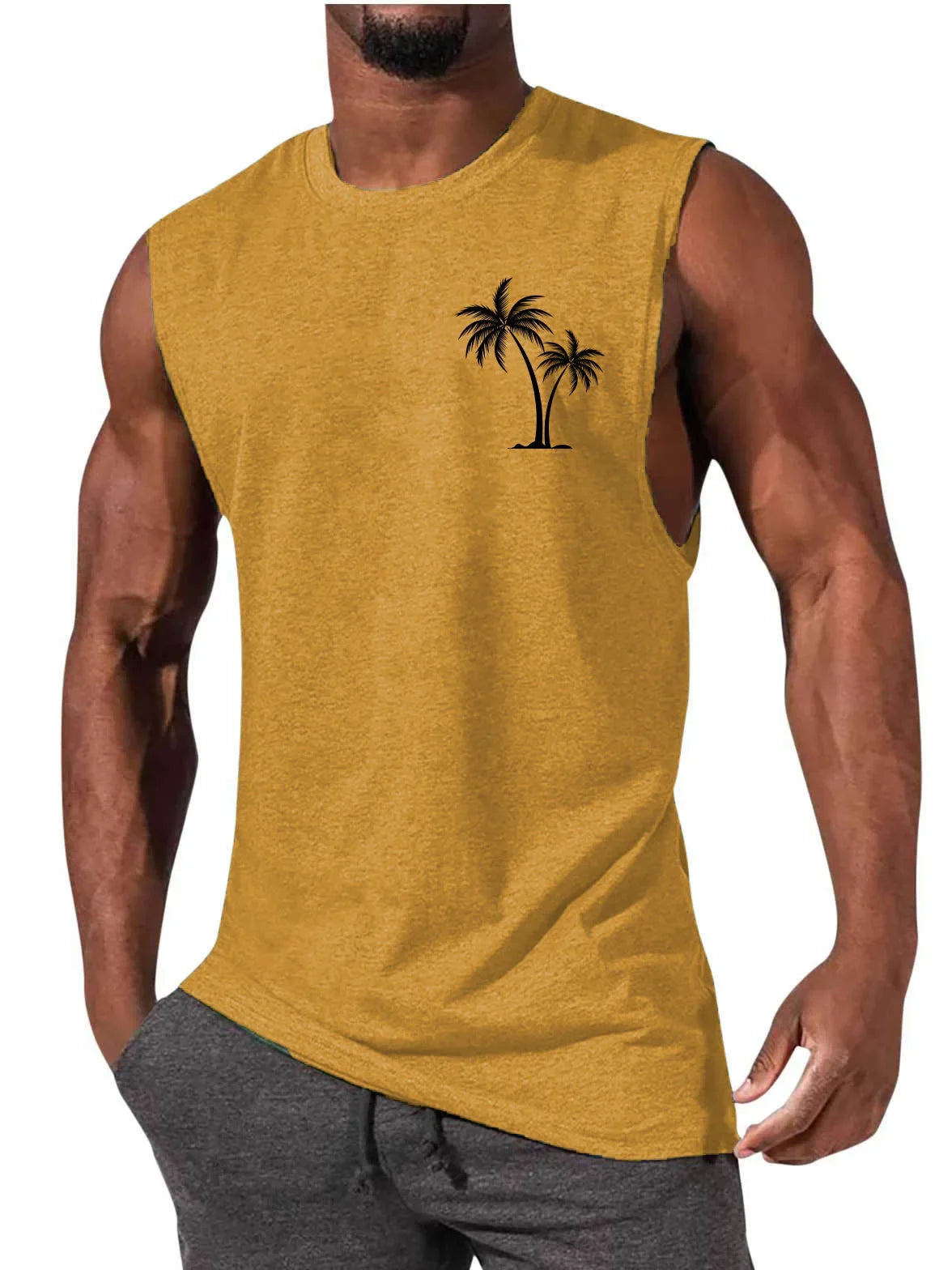 Men's Coconut Tree Print Tank Top – Sleeveless Summer Gym Vest
