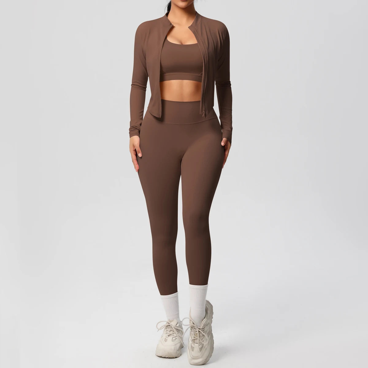 Women's 3-Piece Yoga Set – Sports Bra, Zip Jacket & High-Waist Leggings