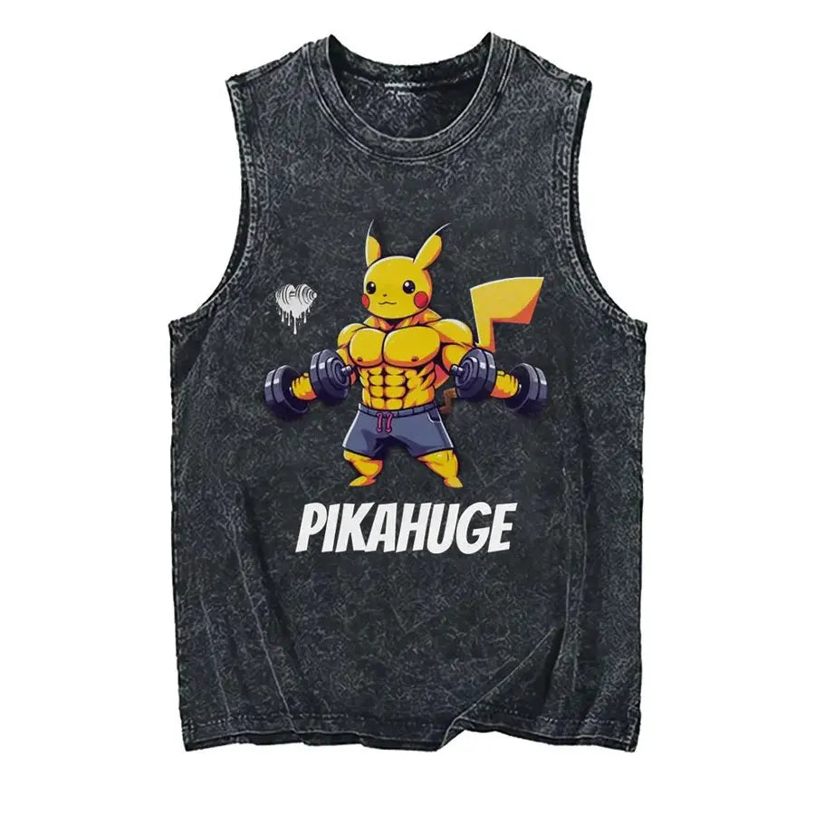 Men's Pokémon Oversized Vintage Washed Tank Top – Y2K Sleeveless Gym Shirt