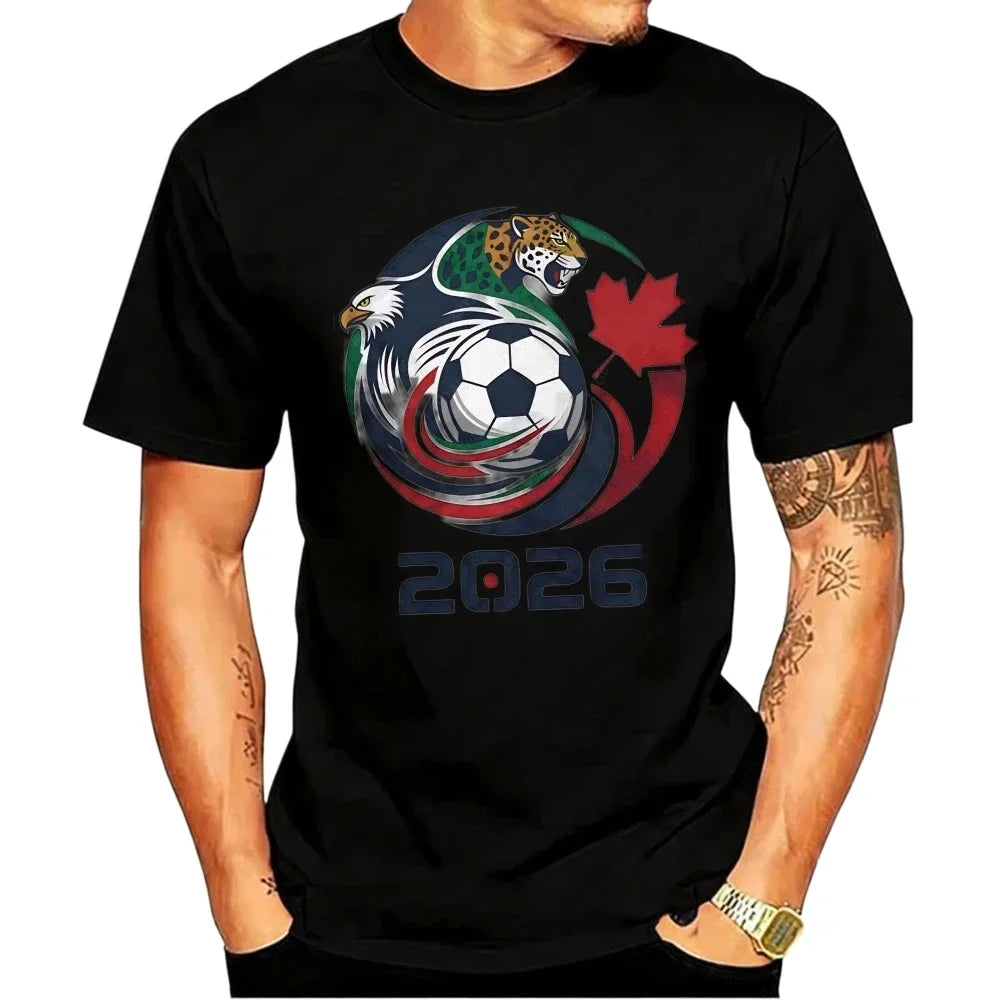 Men's 2026 World Cup Soccer Graphic Tee – USA, Canada & Mexico Eagle Jaguar Design