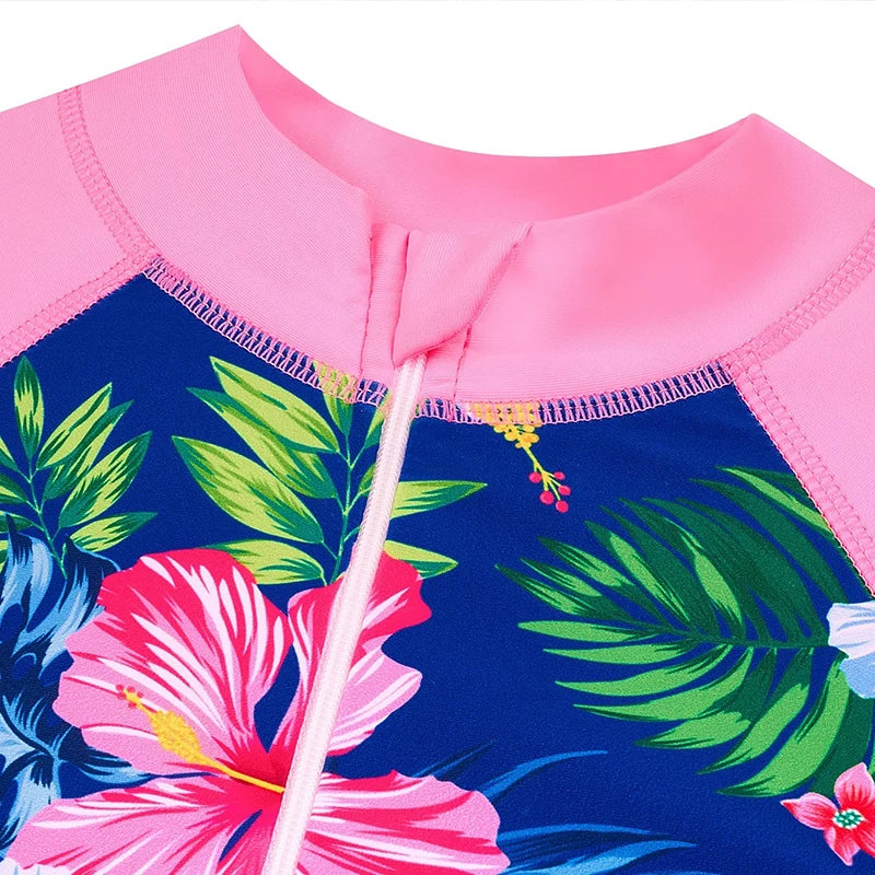 Girls' Long Sleeve One-Piece Swimsuit | 3D Print Beach Swimwear Ages 3–12